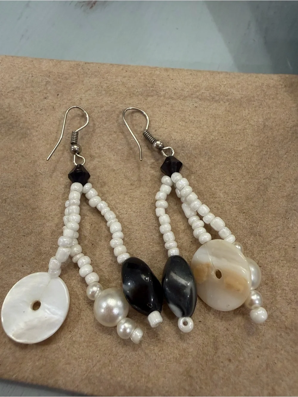 Handcrafted Black & White Multi-Strand Beaded Necklace and Earring Set